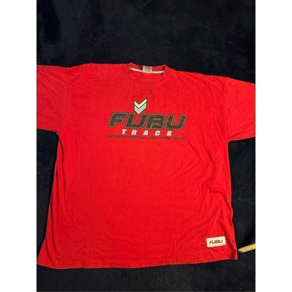Y2K FUBU Track Racing T Shirt Red Hip Hop Baggy Style Sz XXL B20 - Picture 3 of 6